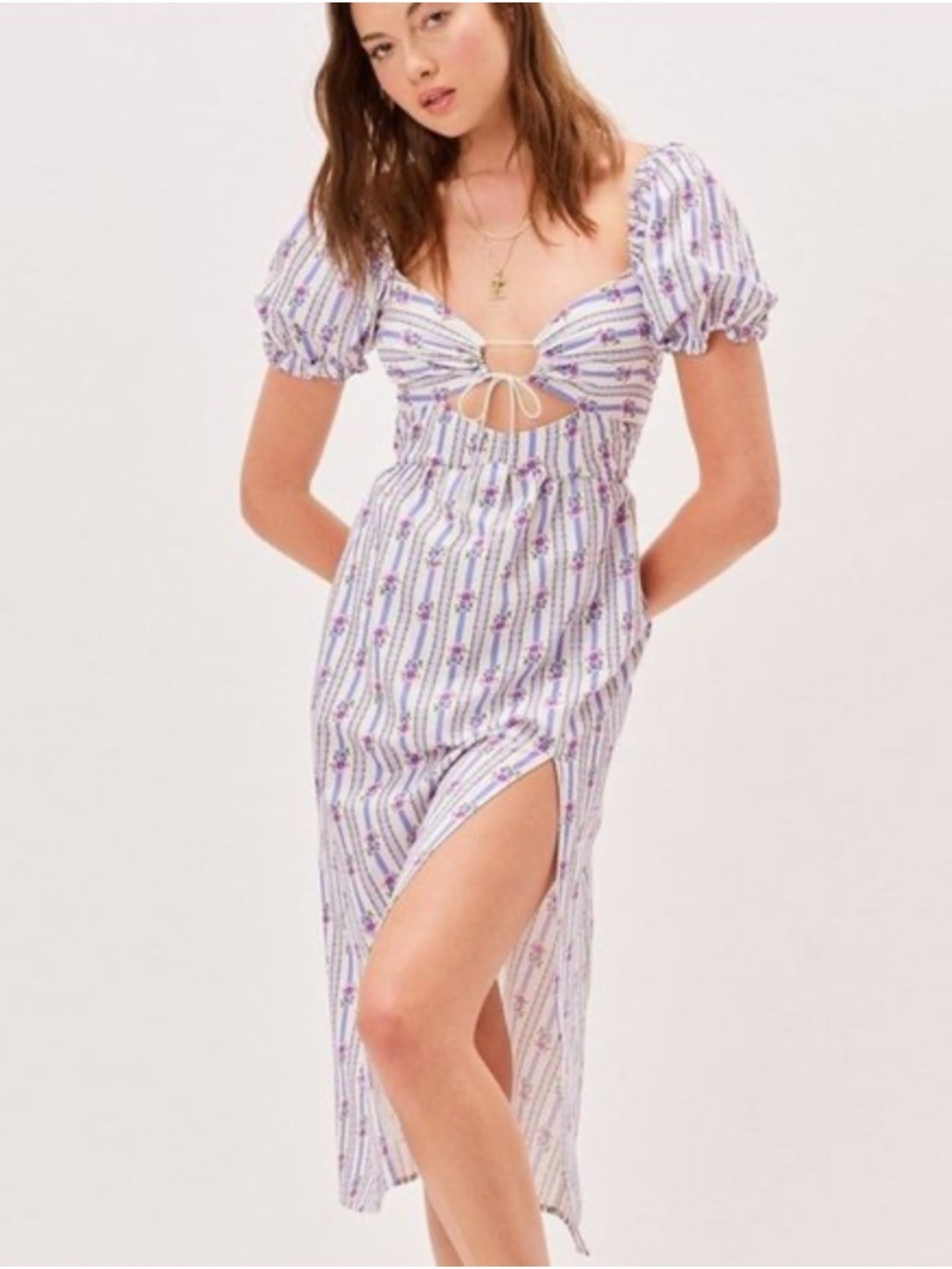 For Love & Lemons Dahlia Midi Dress in Lavender Stripe
